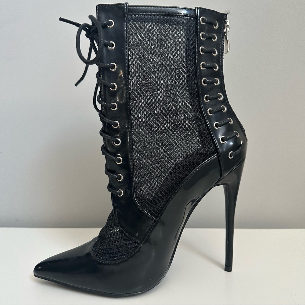 Dolls Kill x Public Desire Unstoppable Mesh Lace-Up Stiletto Boots Size 6.5 - Picture 6 of 9